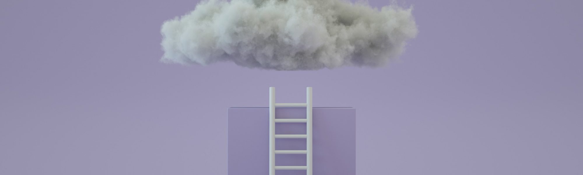 3d rendering of staircase and cloud. Success, steps, ladder of success concept.